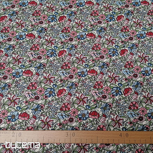 Tessuto di cotone Apoléna fiori rosa-blu
