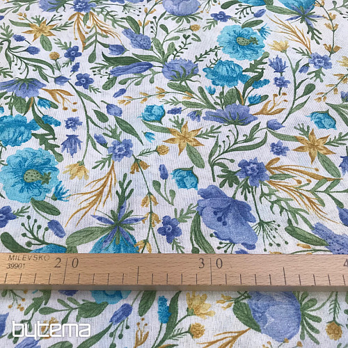 Tessuto decorativo CLARA fiori turchesi