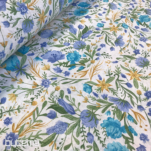 Tessuto decorativo CLARA fiori turchesi